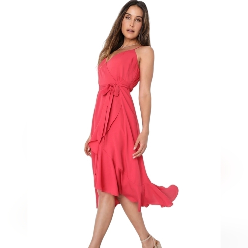 NWT Lulus Manhattan Moment Berry pink XS Tuffled midi wrap dress